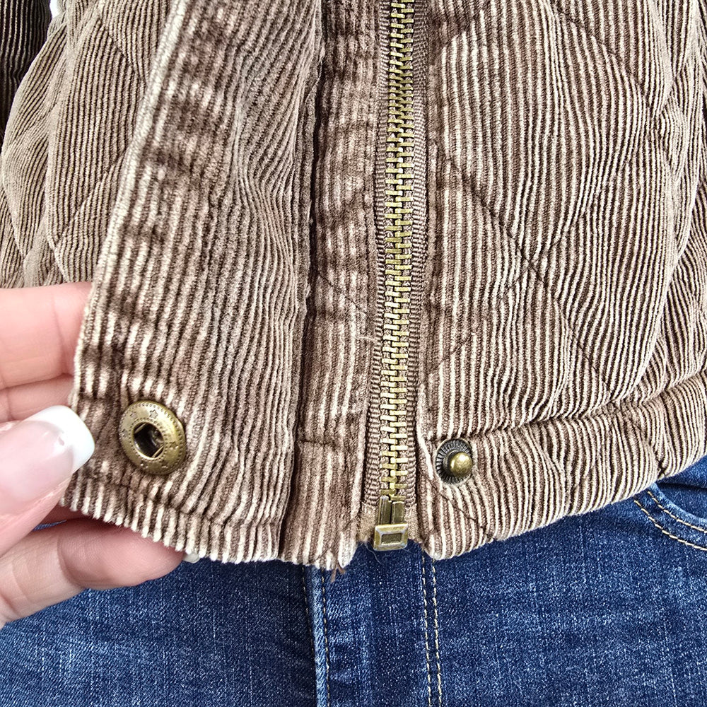Giacca Brown Cotton Corduroy Zip Up Jacket Size M
