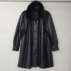 Vintage Jeno de Paris Black Leather & Suede Fur Trimmed Jacket Size 6