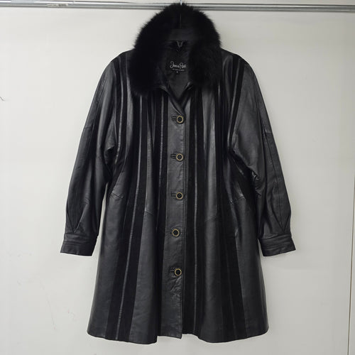 Vintage Jeno de Paris Black Leather & Suede Fur Trimmed Jacket Size 6