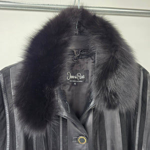 Vintage Jeno de Paris Black Leather & Suede Fur Trimmed Jacket Size 6