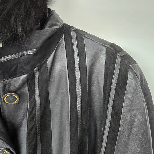 Vintage Jeno de Paris Black Leather & Suede Fur Trimmed Jacket Size 6