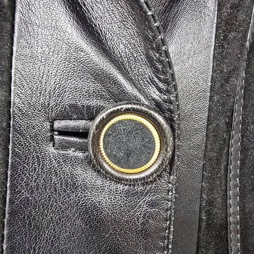 Vintage Jeno de Paris Black Leather & Suede Fur Trimmed Jacket Size 6