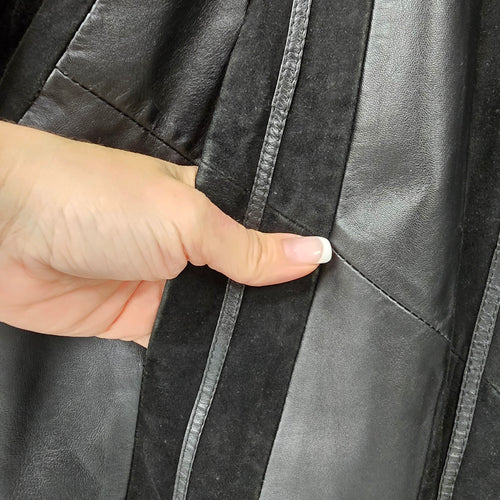 Vintage Jeno de Paris Black Leather & Suede Fur Trimmed Jacket Size 6