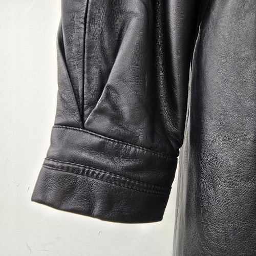 Vintage Jeno de Paris Black Leather & Suede Fur Trimmed Jacket Size 6