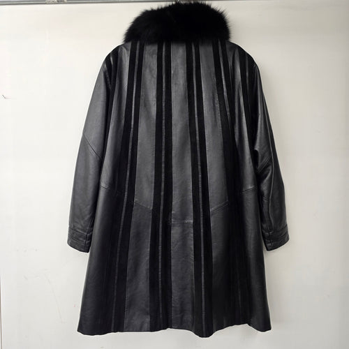 Vintage Jeno de Paris Black Leather & Suede Fur Trimmed Jacket Size 6