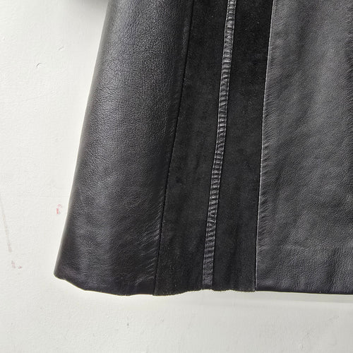 Vintage Jeno de Paris Black Leather & Suede Fur Trimmed Jacket Size 6