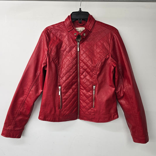 Route 66 Red Vegan Leather Moto Jacket Size L