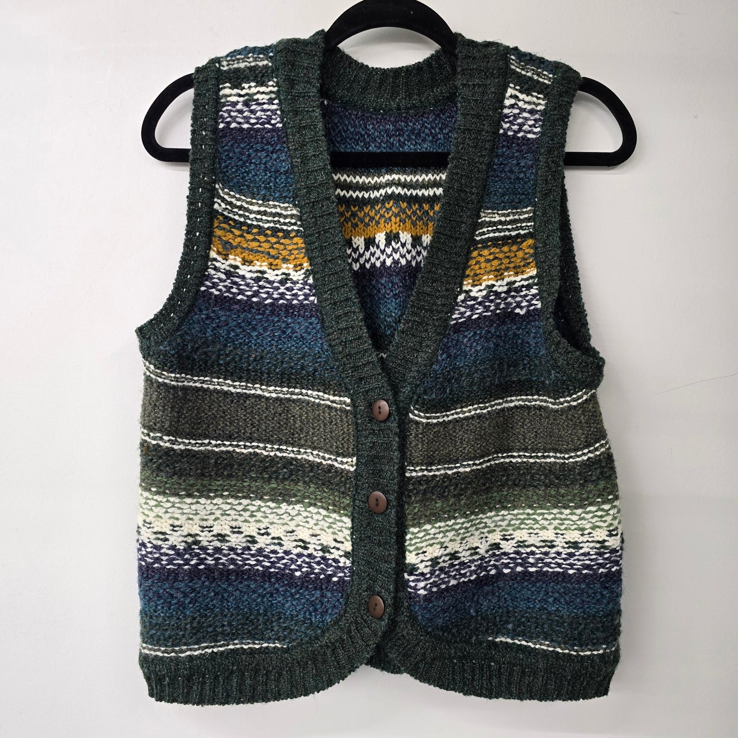 Vintage Handmade Blue Striped Knit Button Up Vest Size S/M