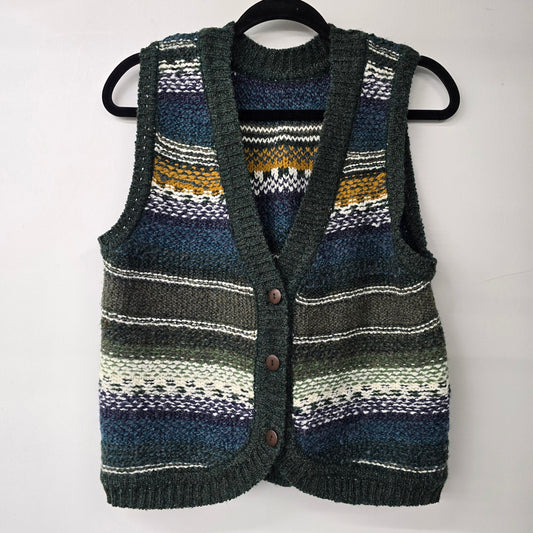 Vintage Handmade Blue Striped Knit Button Up Vest Size S/M