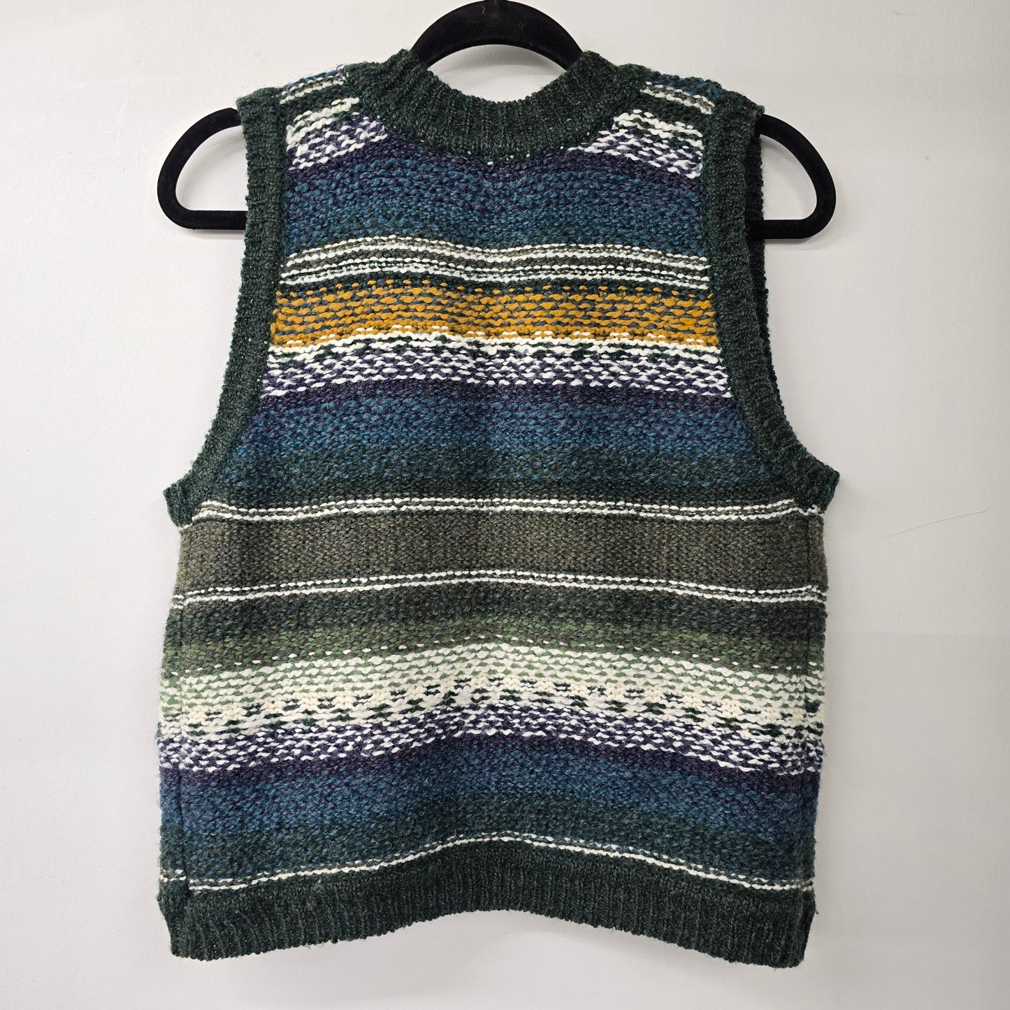 Vintage Handmade Blue Striped Knit Button Up Vest Size S/M