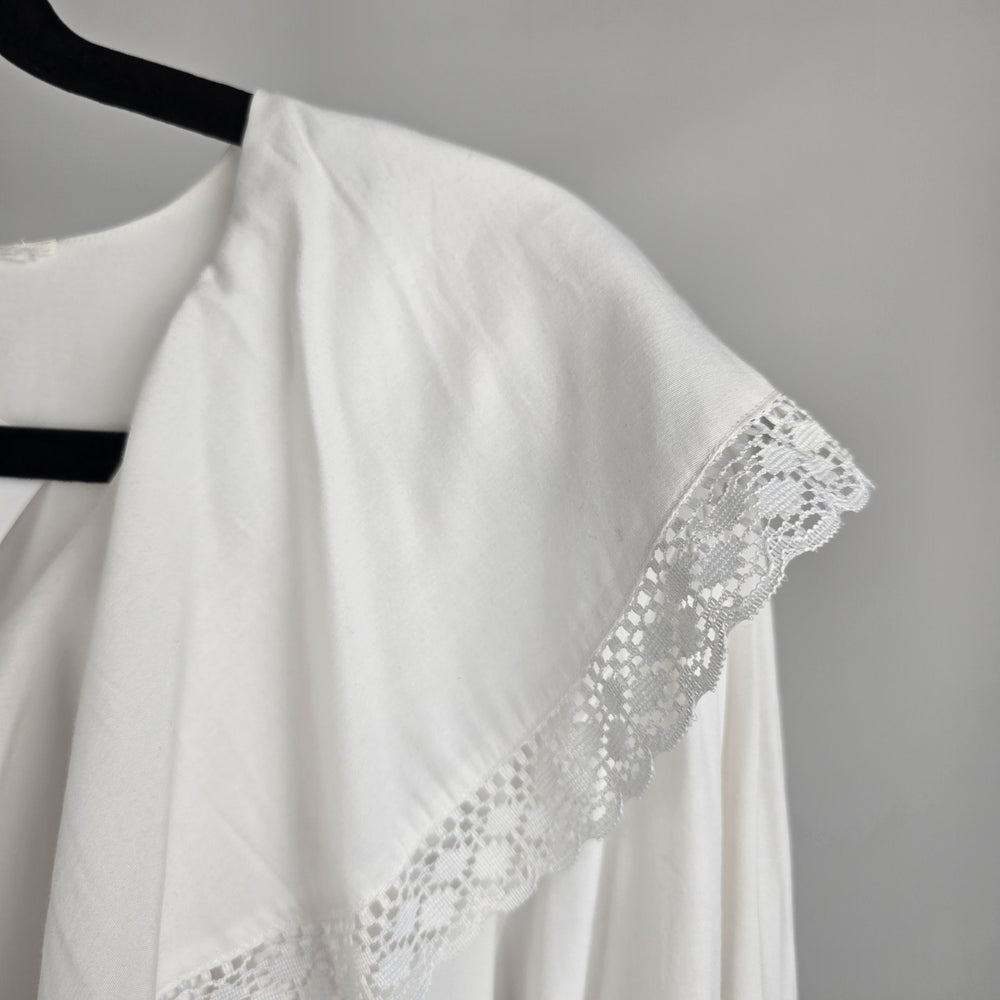 Vintage Smart Set White Ruffle Neck Bodysuit Size L
