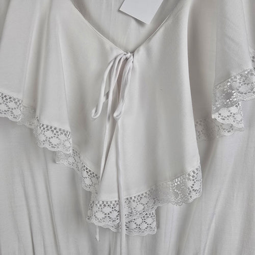 Vintage Smart Set White Ruffle Neck Bodysuit Size L