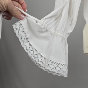 Vintage Smart Set White Ruffle Neck Bodysuit Size L