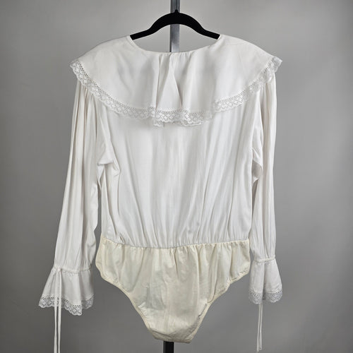 Vintage Smart Set White Ruffle Neck Bodysuit Size L