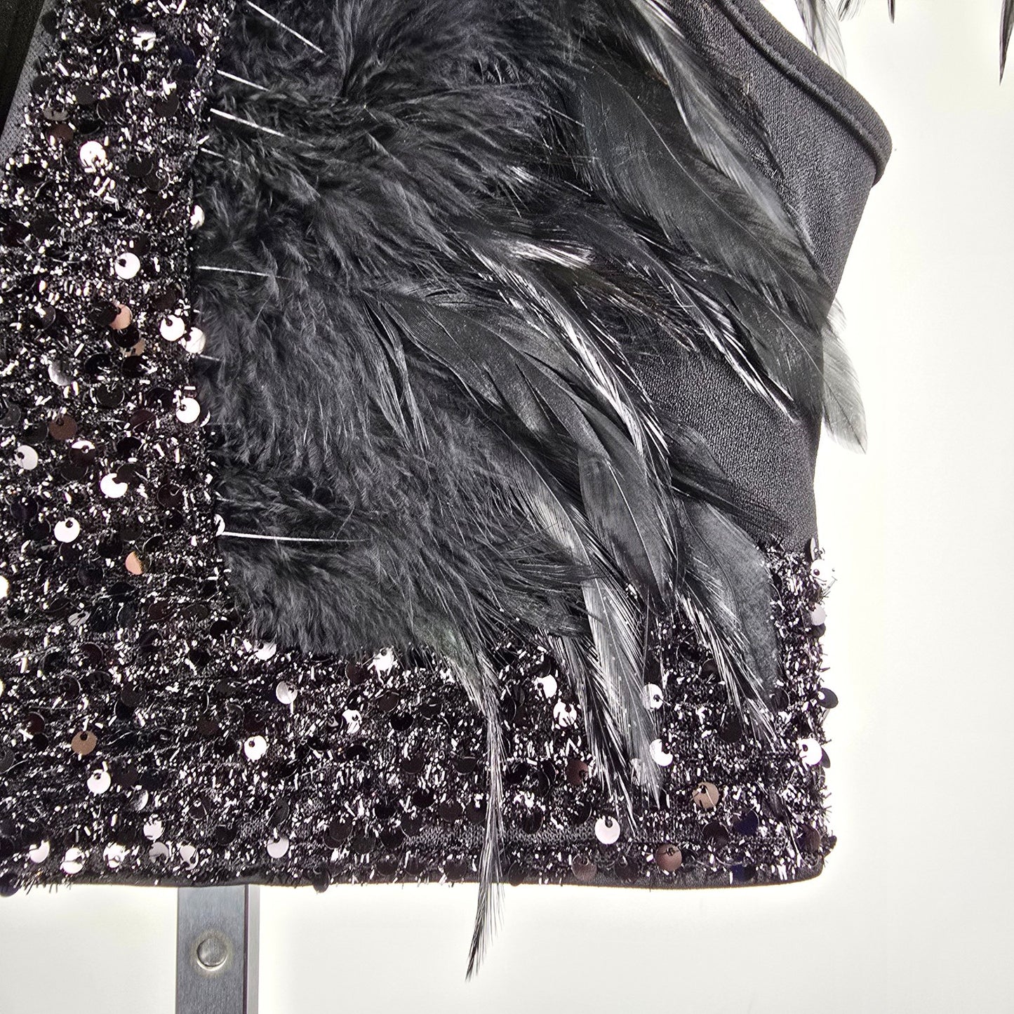 Black Feather Sequined Crop Top Size M
