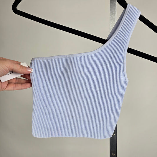 Babaton One Shoulder Baby Blue Skulpt Knit Top Size XS