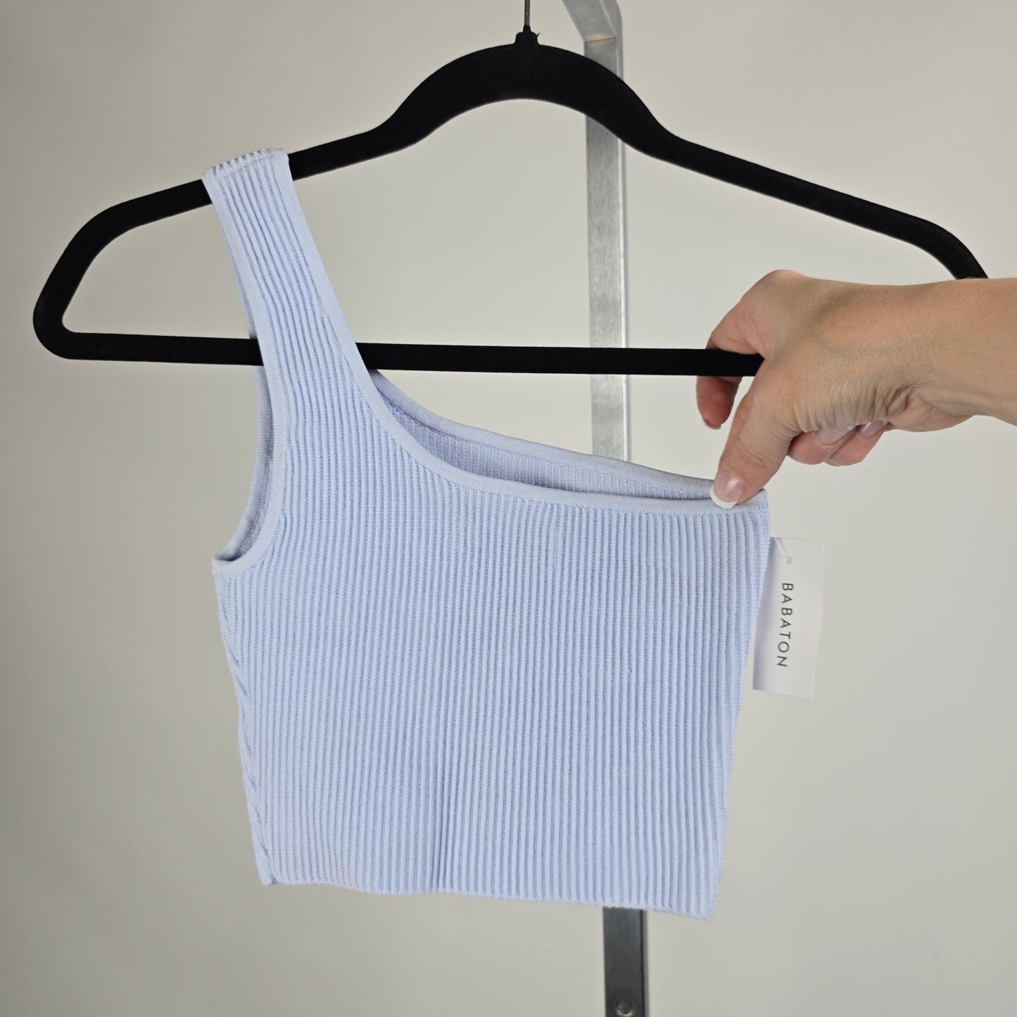 Babaton One Shoulder Baby Blue Skulpt Knit Top Size XS