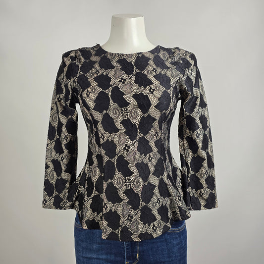 Eros Apparel Black Floral Peplum Top Size S