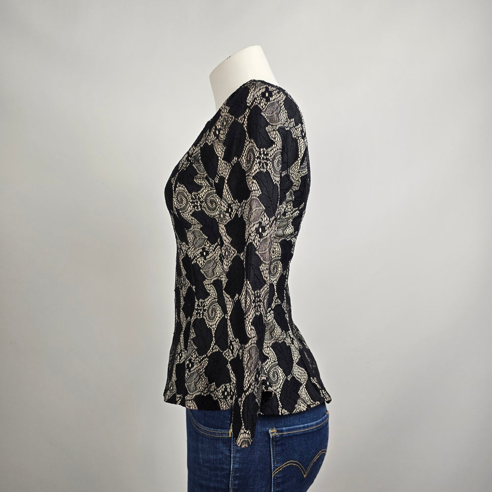 Eros Apparel Black Floral Peplum Top Size S