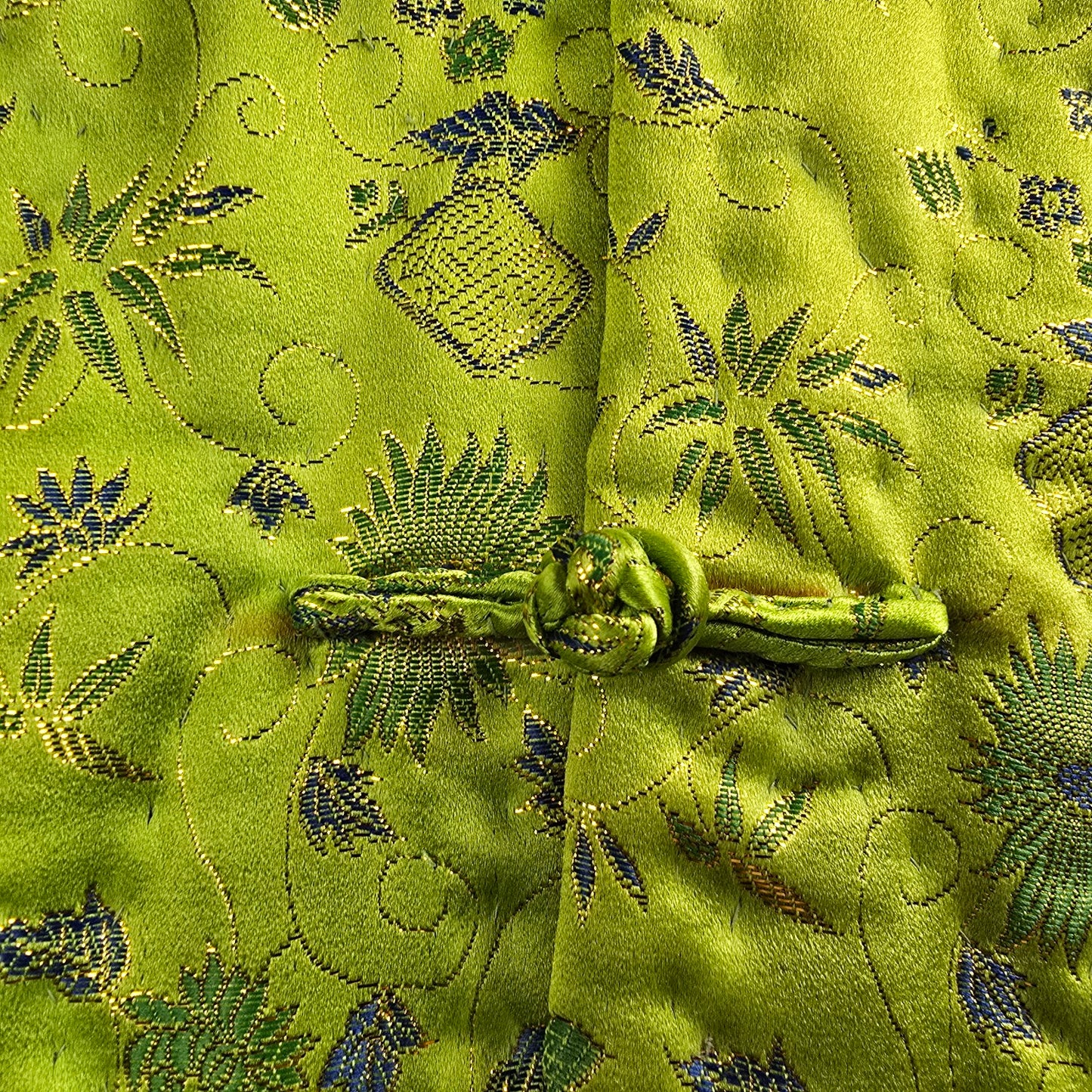 Vintage Chinese Style Quilted Bright Green Frog Closure Jacket Size L/XL