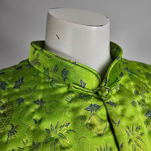 Vintage Chinese Style Quilted Bright Green Frog Closure Jacket Size L/XL