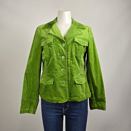 Flair FS Sport Green Cotton Velvet Button Up Blazer Jacket Size 10