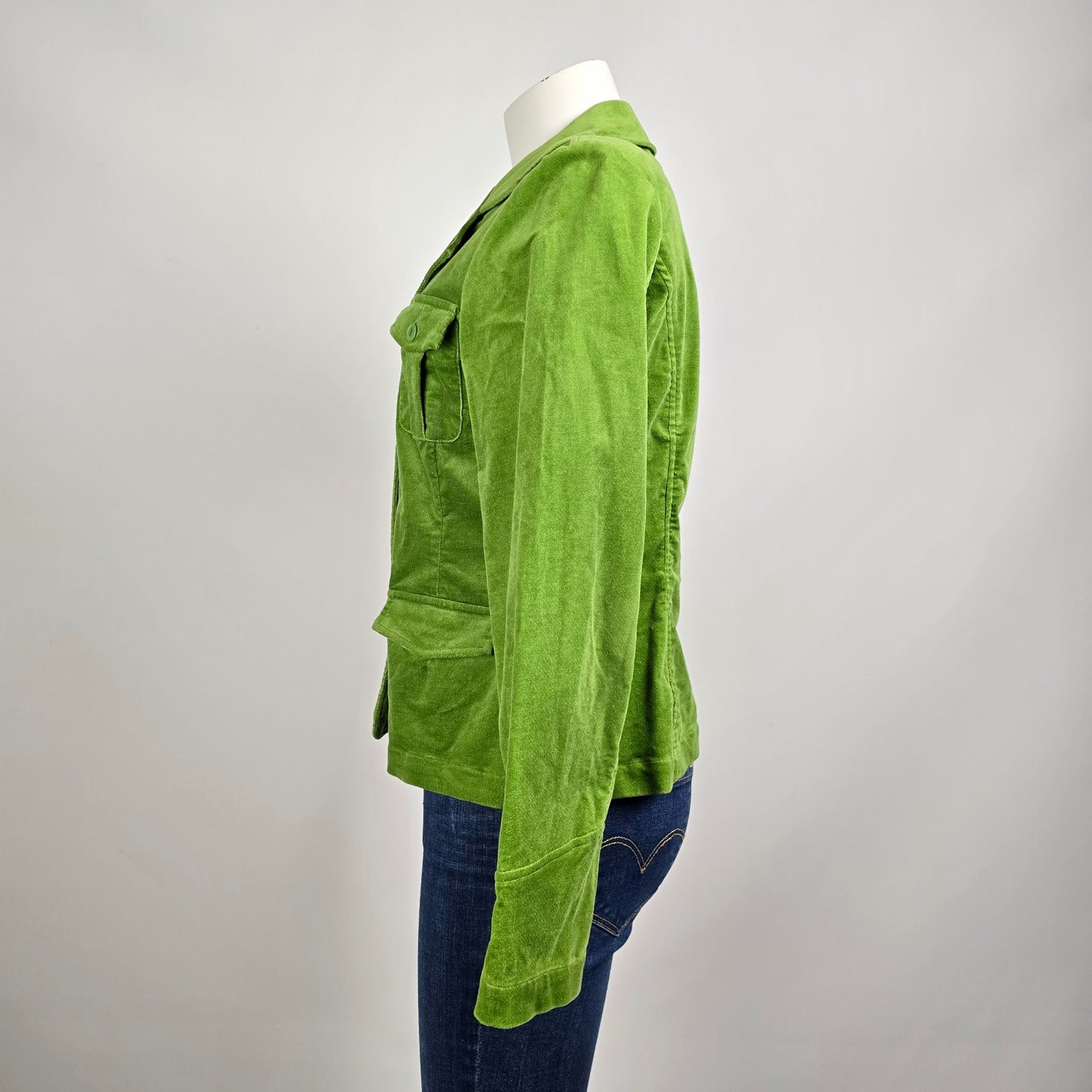 Flair FS Sport Green Cotton Velvet Button Up Blazer Jacket Size 10
