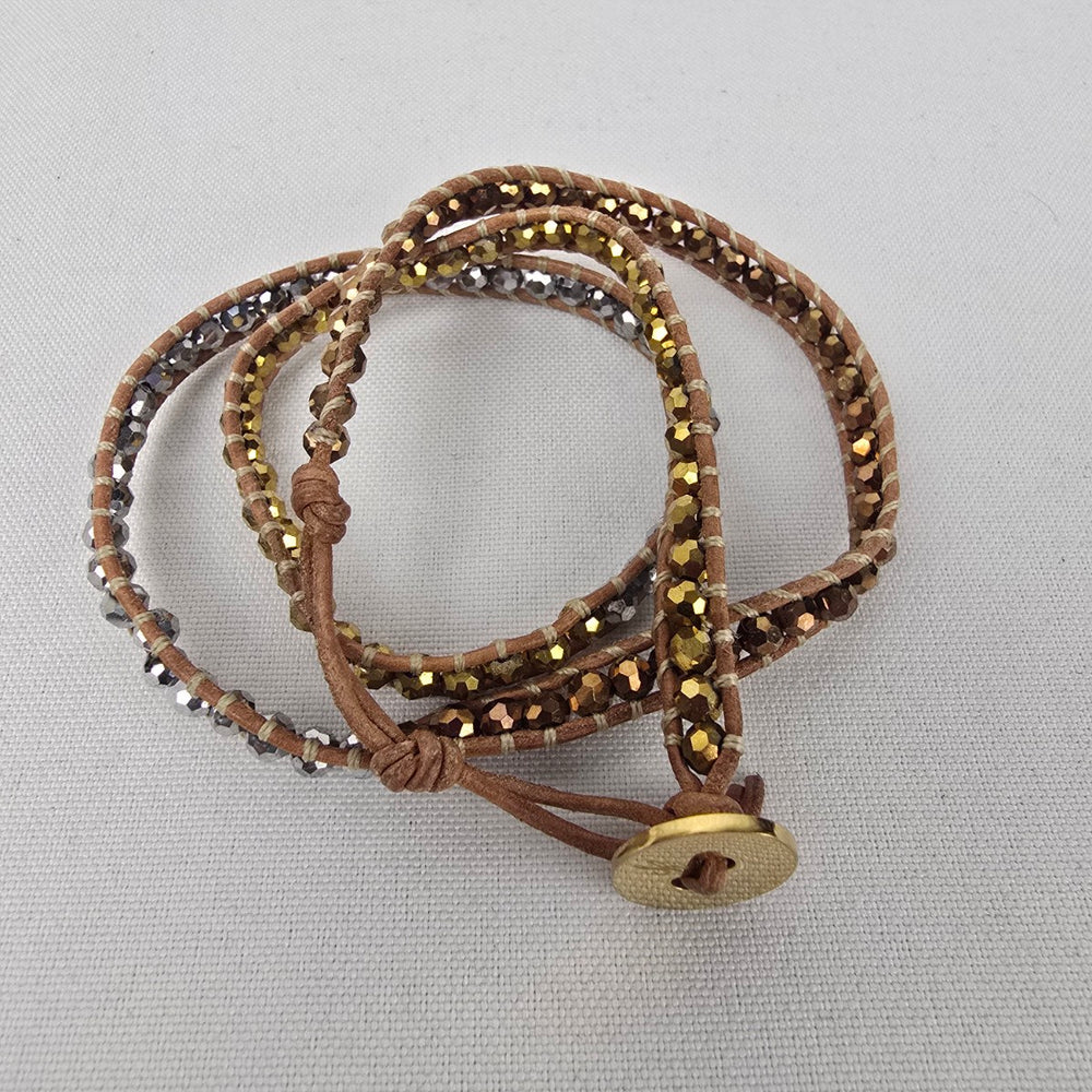 South Hill Brown & Gold Beaded Multi-Wrap Bracelet
