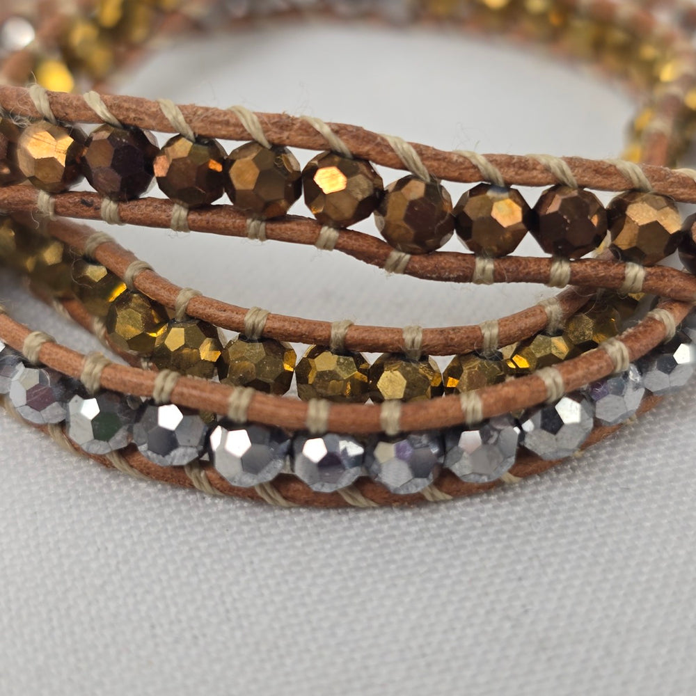 South Hill Brown & Gold Beaded Multi-Wrap Bracelet