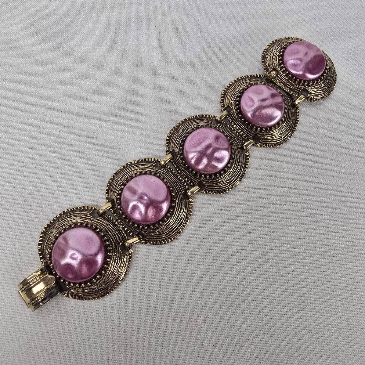 Vintage Bronze & Purple Medallion Link Bracelet
