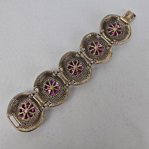 Vintage Bronze & Purple Medallion Link Bracelet