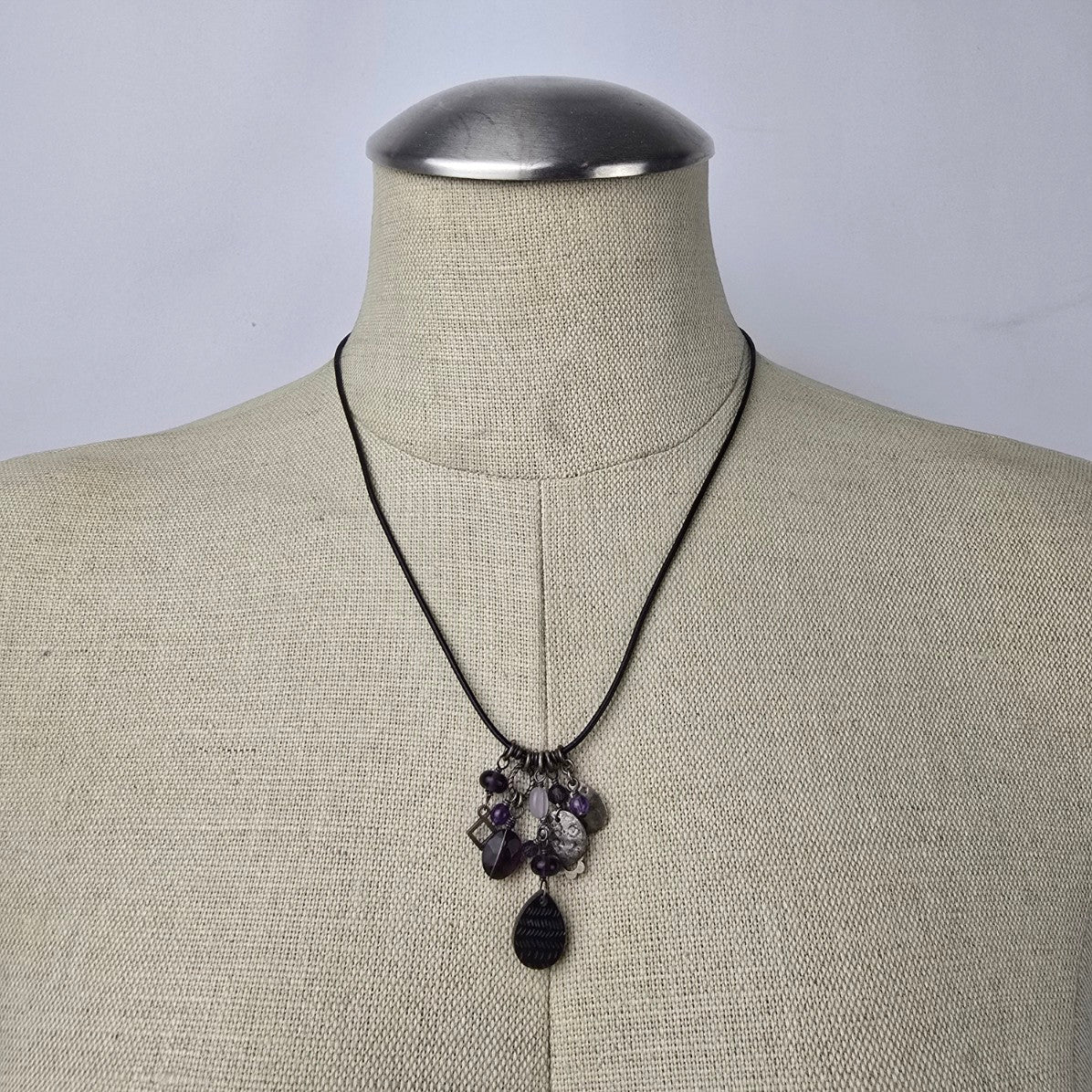 Silpada 925 Stirling Silver Amethyst Charm Leather Cord Necklace