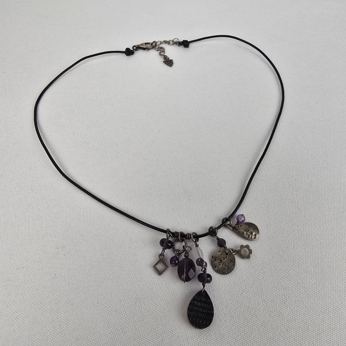 Silpada 925 Stirling Silver Amethyst Charm Leather Cord Necklace