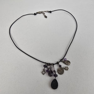 Silpada 925 Stirling Silver Amethyst Charm Leather Cord Necklace