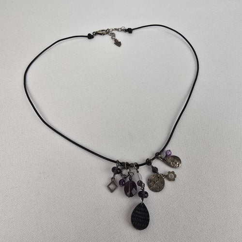 Silpada 925 Stirling Silver Amethyst Charm Leather Cord Necklace