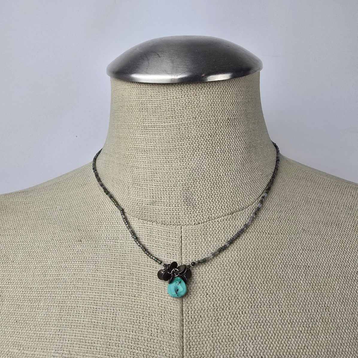 Silpada Sterling Silver Seed Bead Turquoise Pendant Delicate Necklace