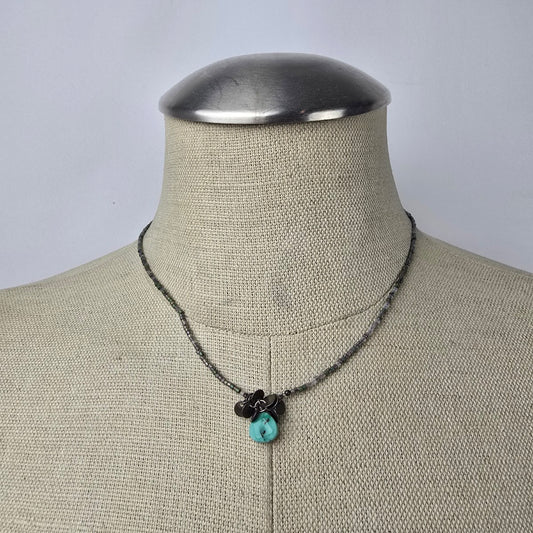 Silpada Sterling Silver Seed Bead Turquoise Pendant Delicate Necklace