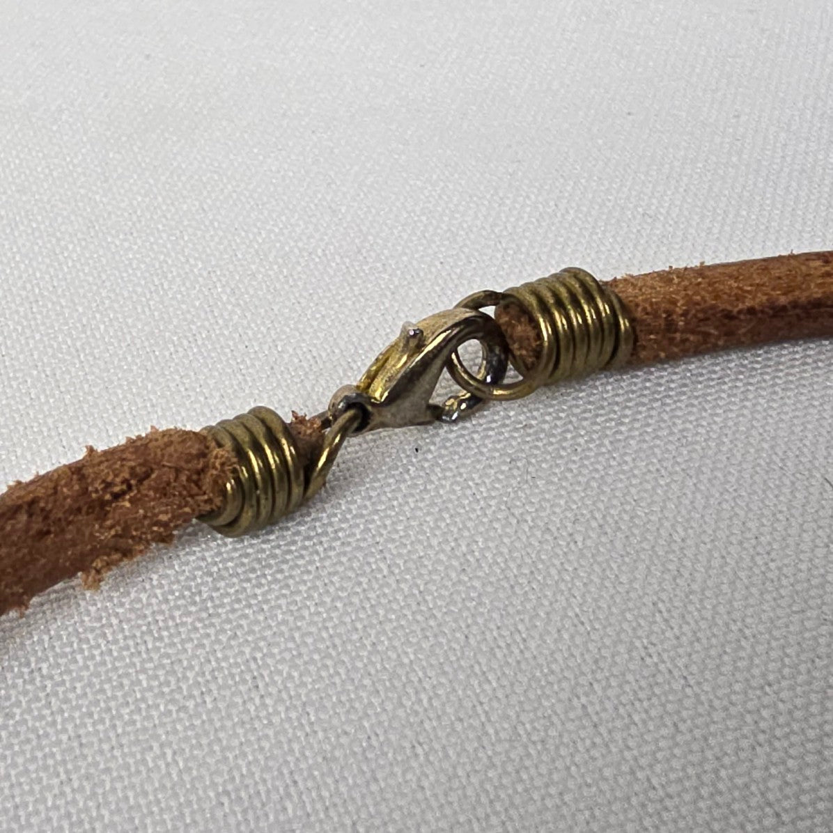 Gold & Blue Glass Statement Pendant Brown Cord Necklace