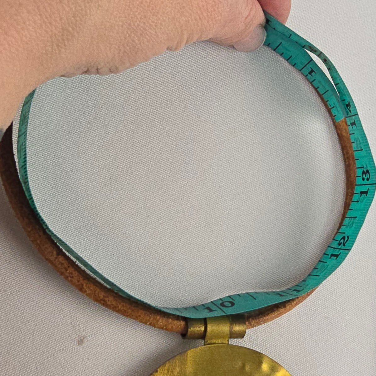 Gold & Blue Glass Statement Pendant Brown Cord Necklace