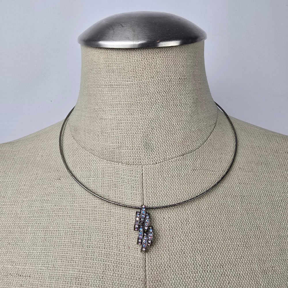 Fifth Avenue Black Rhinestone Delicate Pendant Collar Necklace