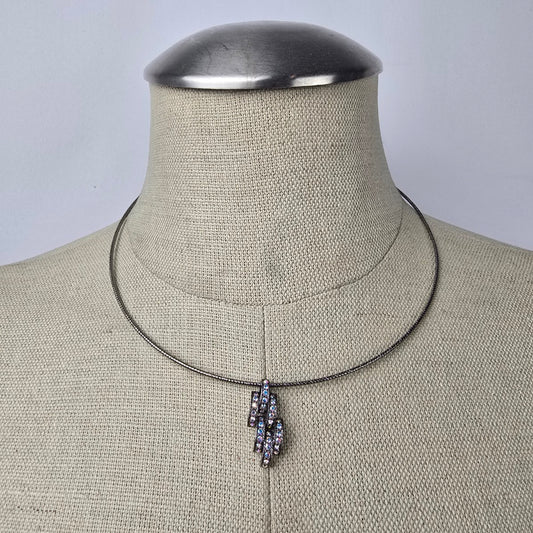 Fifth Avenue Black Rhinestone Delicate Pendant Collar Necklace