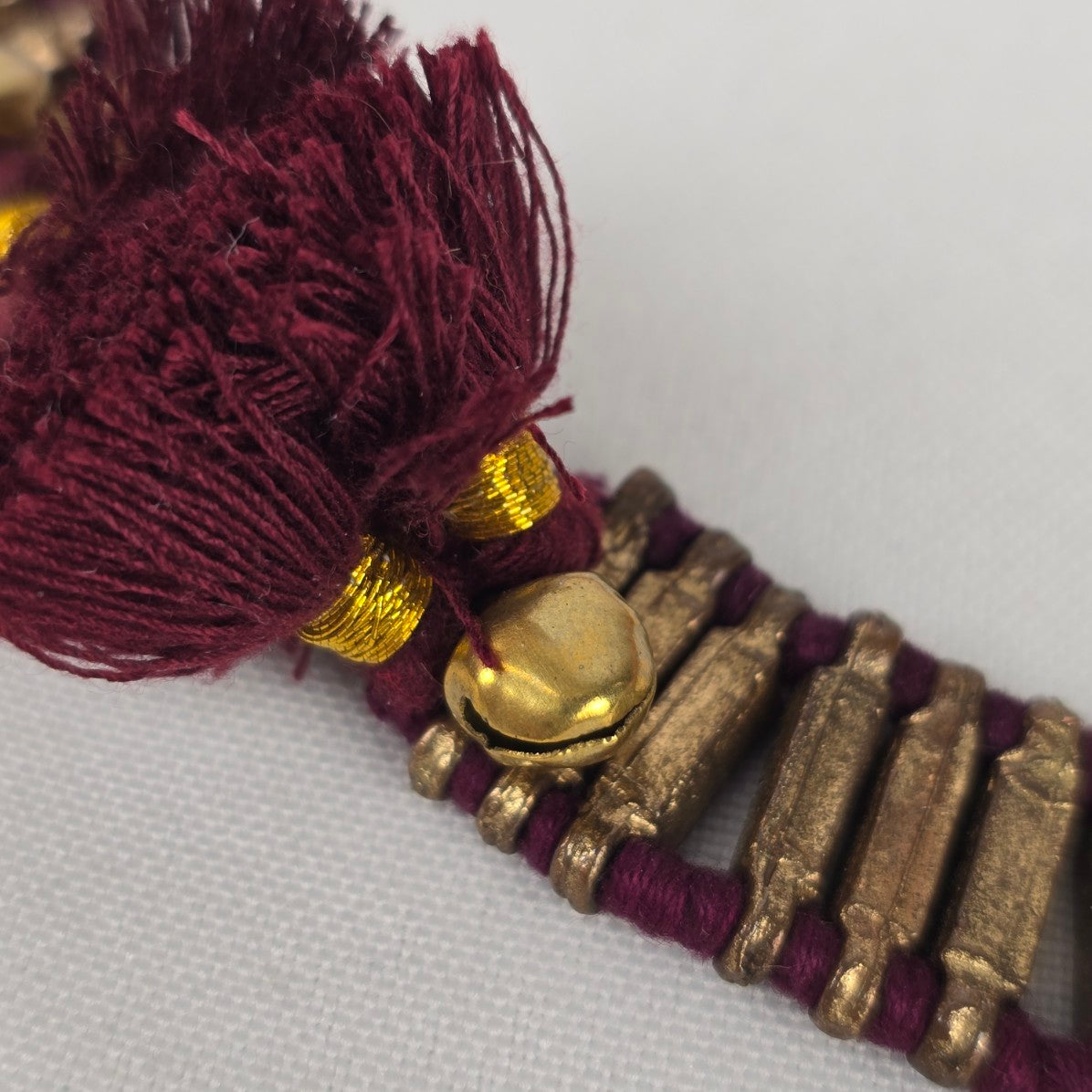 Orange Tassel Brown Metal Burgundy Statement Bell Collar Necklace