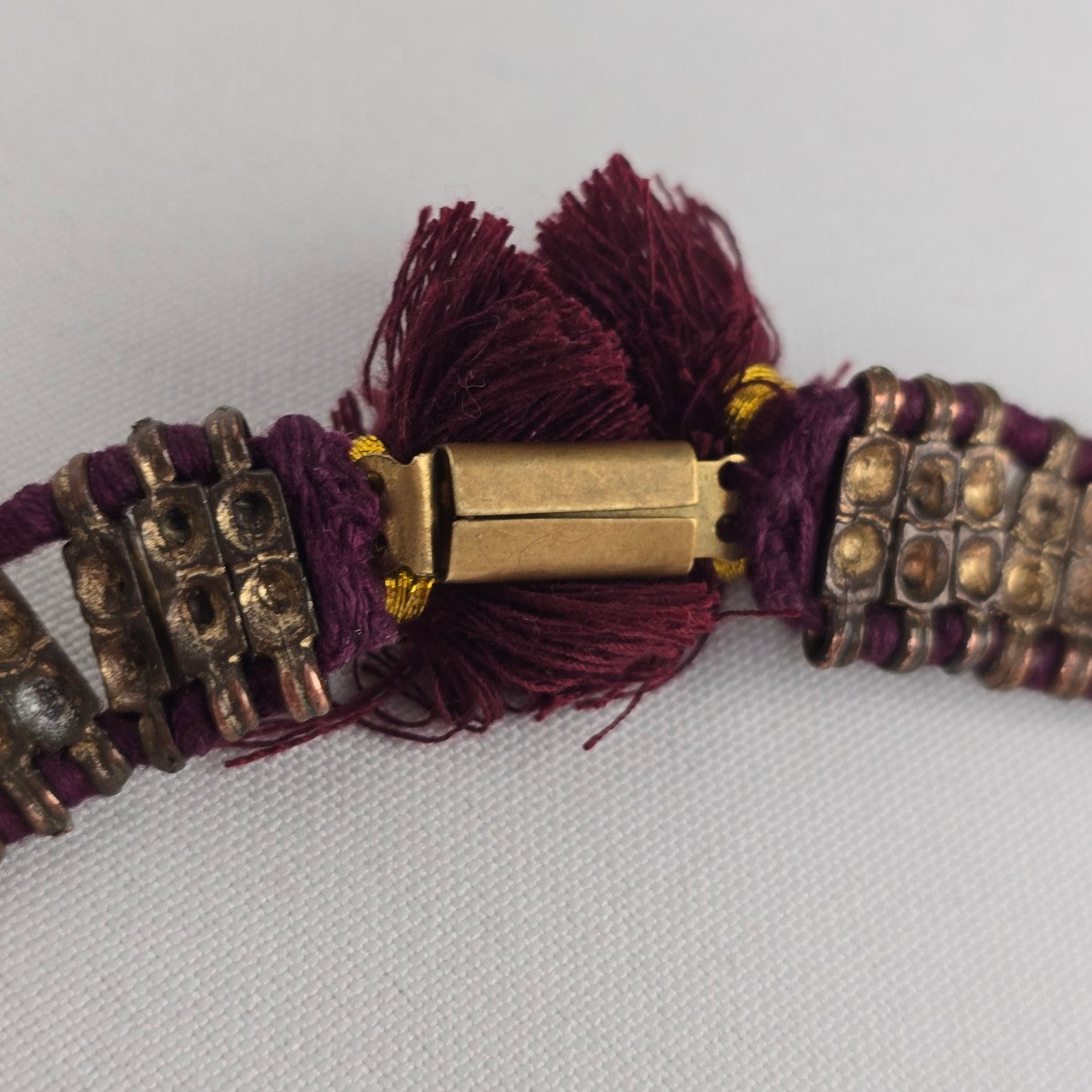 Orange Tassel Brown Metal Burgundy Statement Bell Collar Necklace