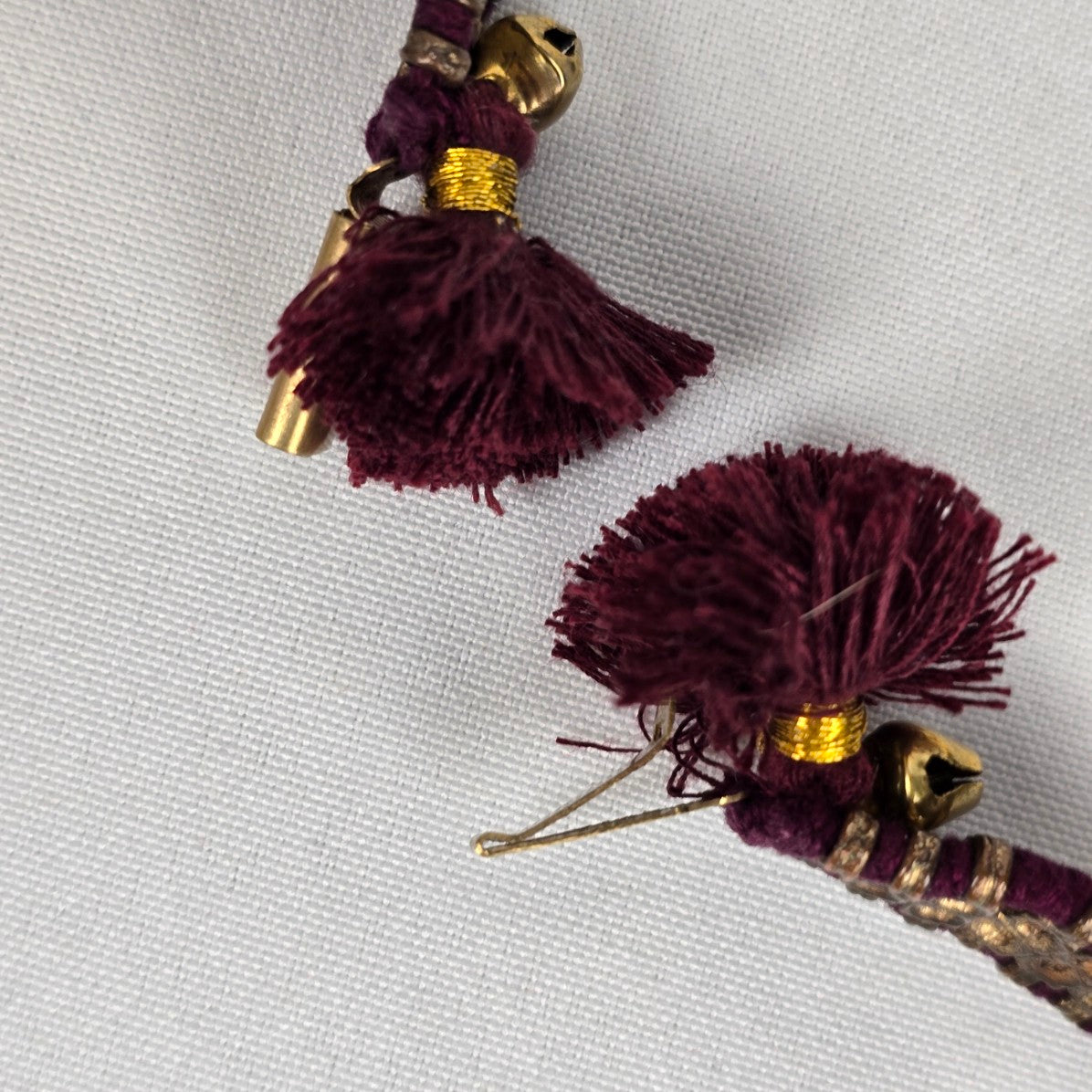 Orange Tassel Brown Metal Burgundy Statement Bell Collar Necklace