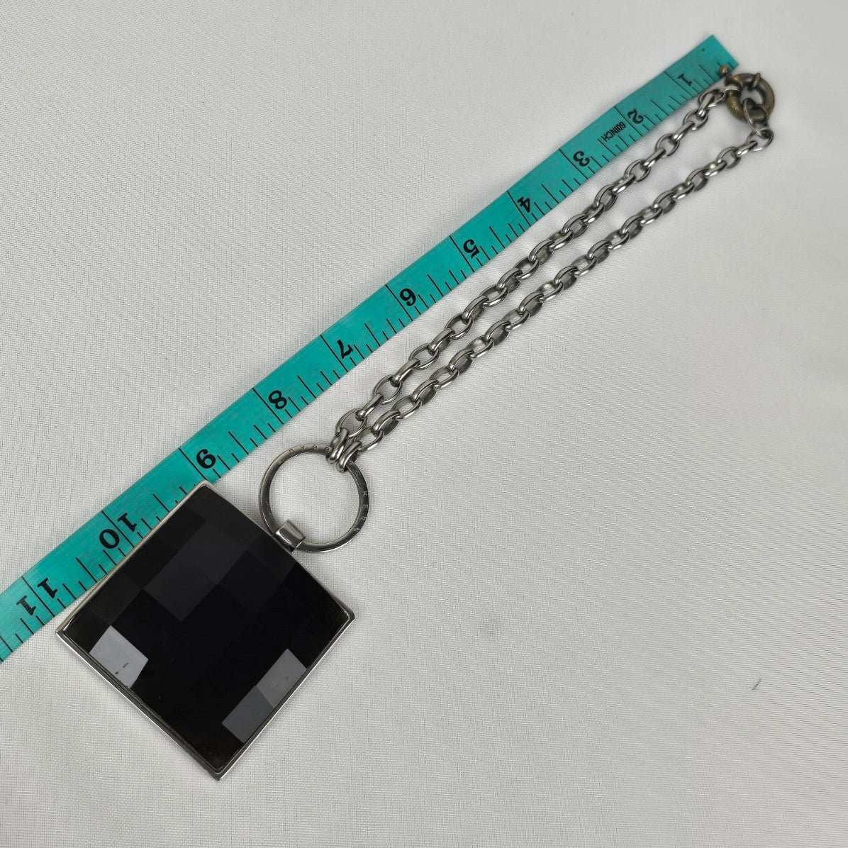 Dyrberg Kern Silver Black Square Stone Statement Necklace