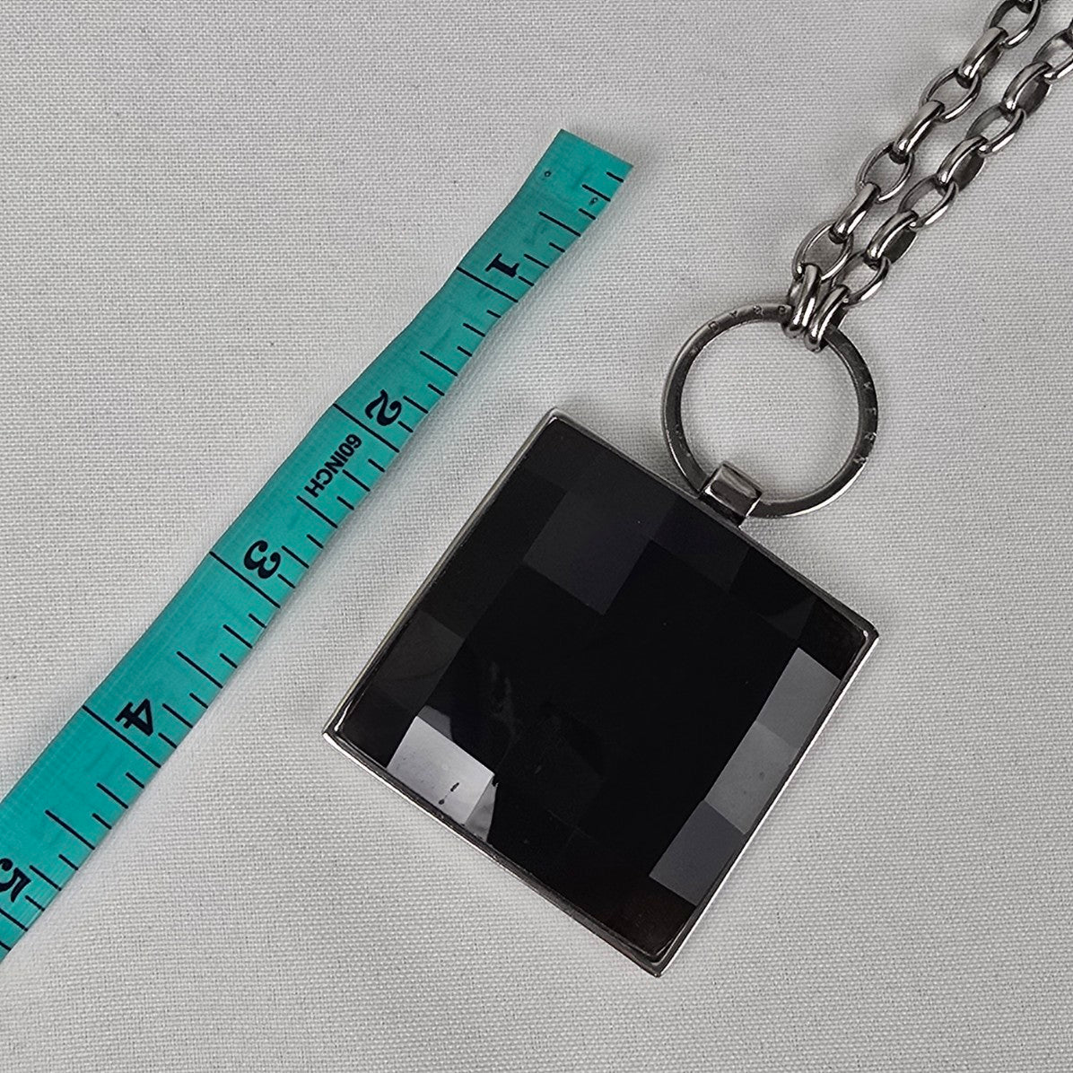 Dyrberg Kern Silver Black Square Stone Statement Necklace