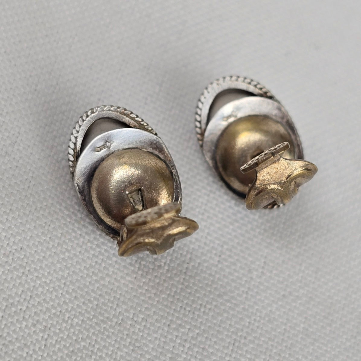 Vintage Delft Holland Windmill Ceramic Blue 835 Sterling Silver Clip On Earrings