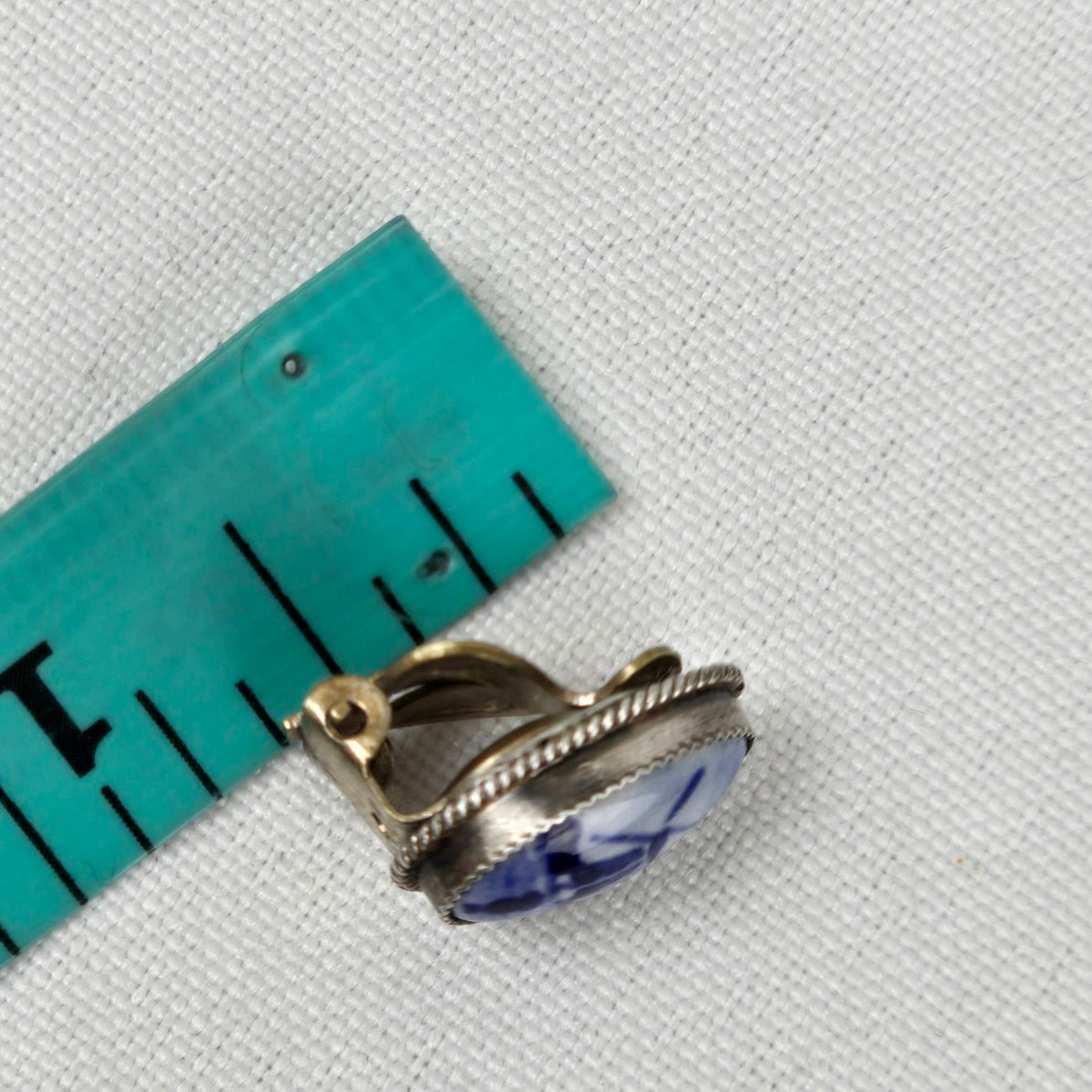 Vintage Delft Holland Windmill Ceramic Blue 835 Sterling Silver Clip On Earrings