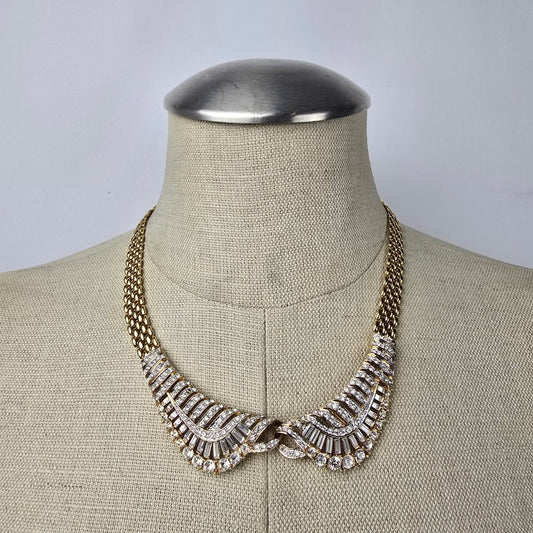 Vintage Nina Ricci Gold & Crystal Statement Collar Necklace