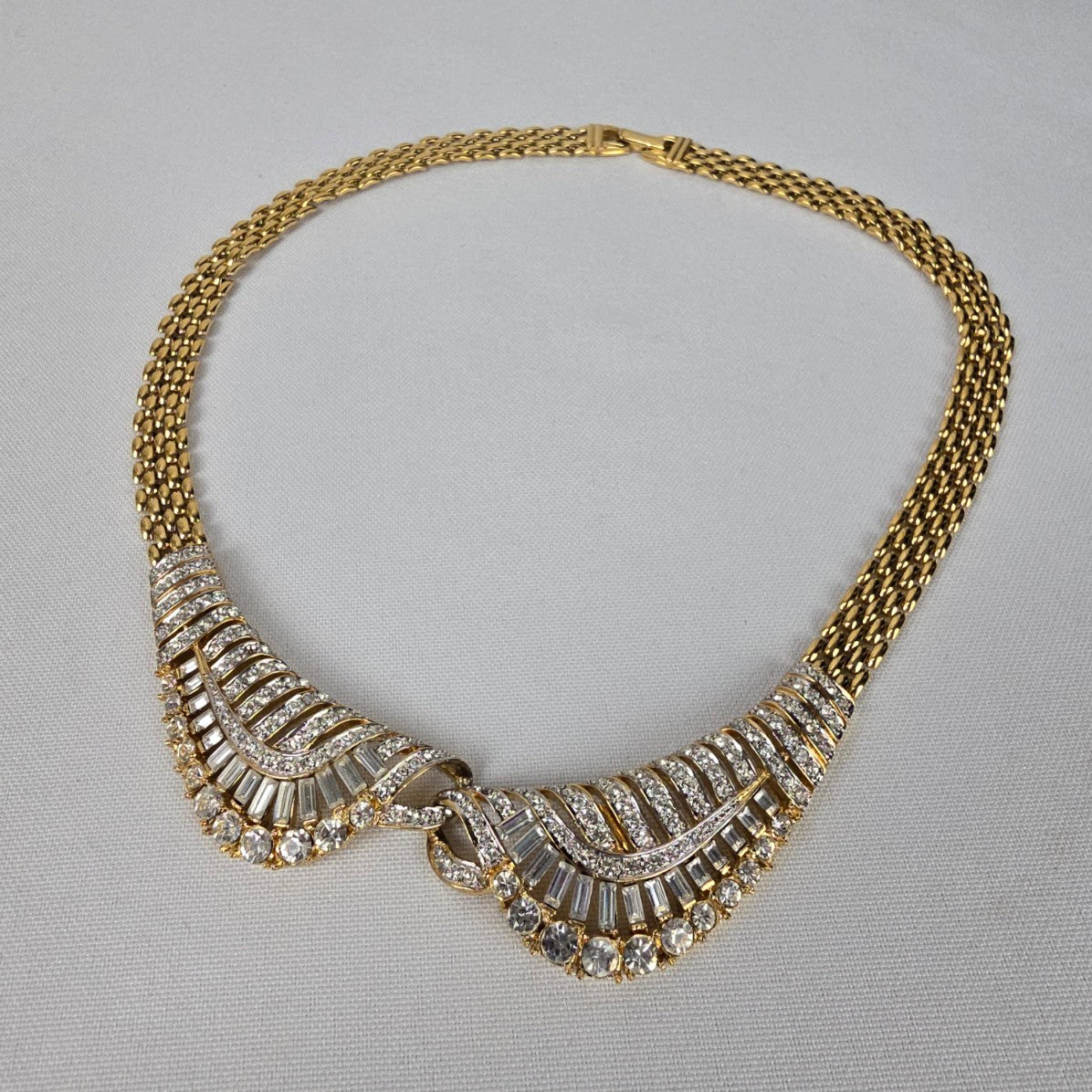 Vintage Nina Ricci Gold & Crystal Statement Collar Necklace